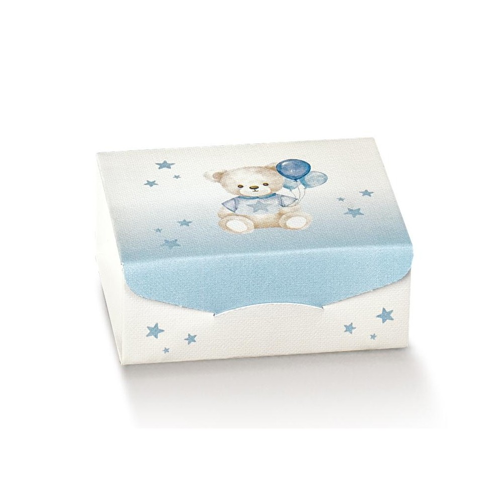 SCATOLA CARTONCINO 100X100X40 ORSETTO AZZURRO